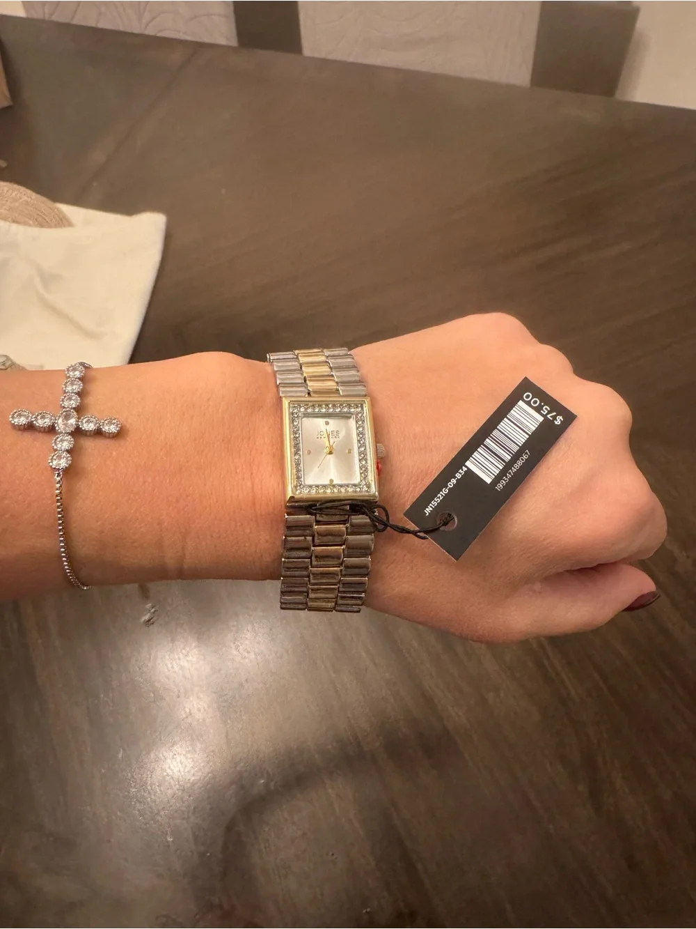 Jones New York Two-Tone Gold and Silver Rectangular Bracelet Watch